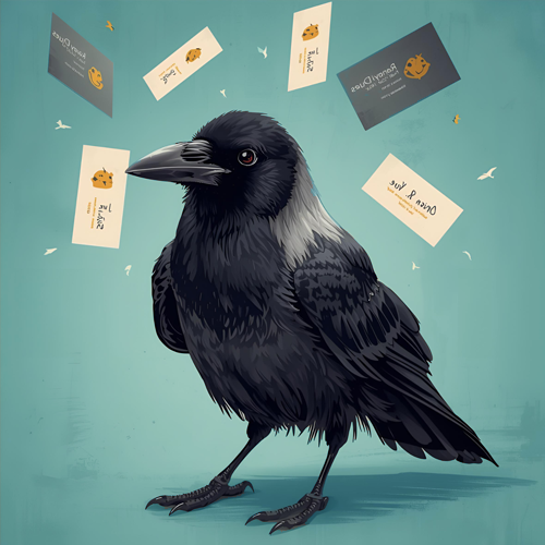 illustration of crow with business cards