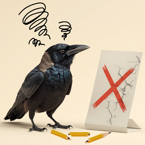 illustration of crow sitting on a pencil working on a graphic design