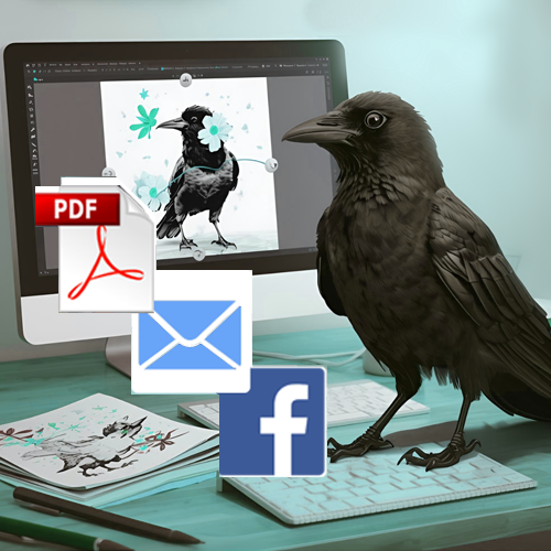 illustration of crow working on Digital Design