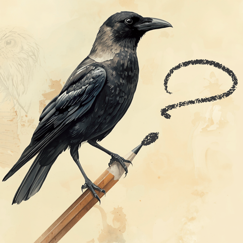 illustration of crow with a pencil