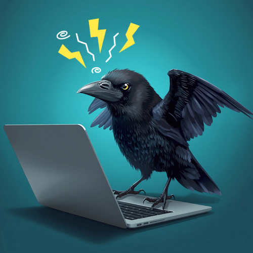 illustration of crow on a laptop working on Google Business Profile Management