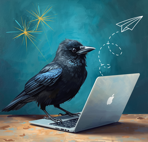 drawing of a crow sending a message
