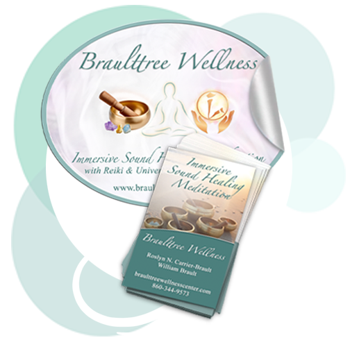 promo sticker design and business card design